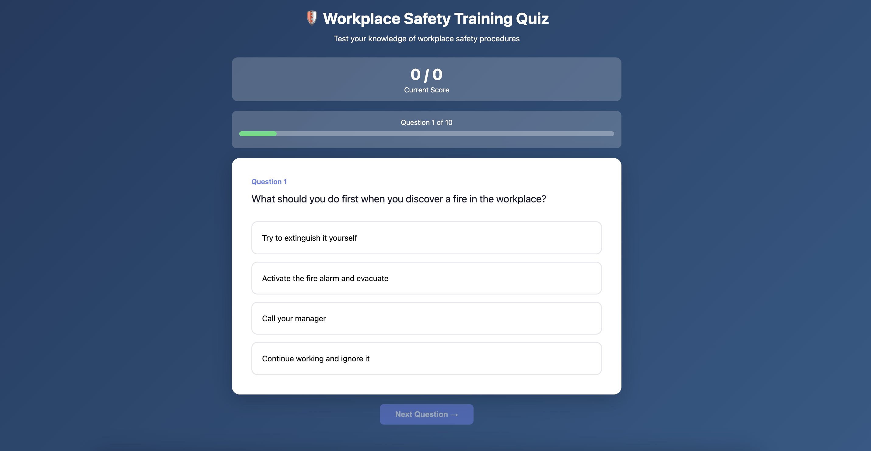Example for Quiz/Trivia - Safety Training Assessment