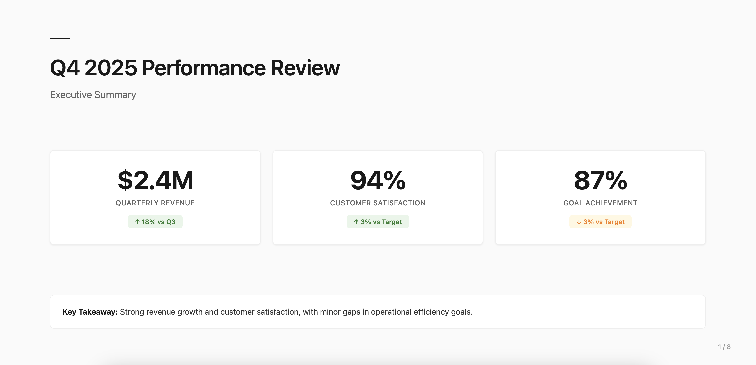 Example Slide for a Status & Reporting Presentation